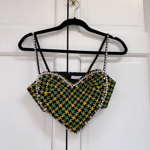 AREA NYC ✨GREEN TWEED CRYSTAL HEART TOP - Picture 6 of 15